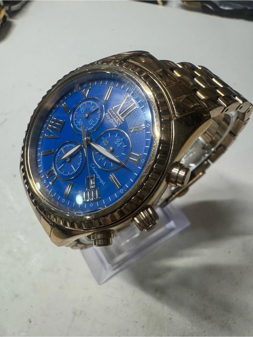 Citizen Gold-Tone Chronograph Watch with Blue Dial
